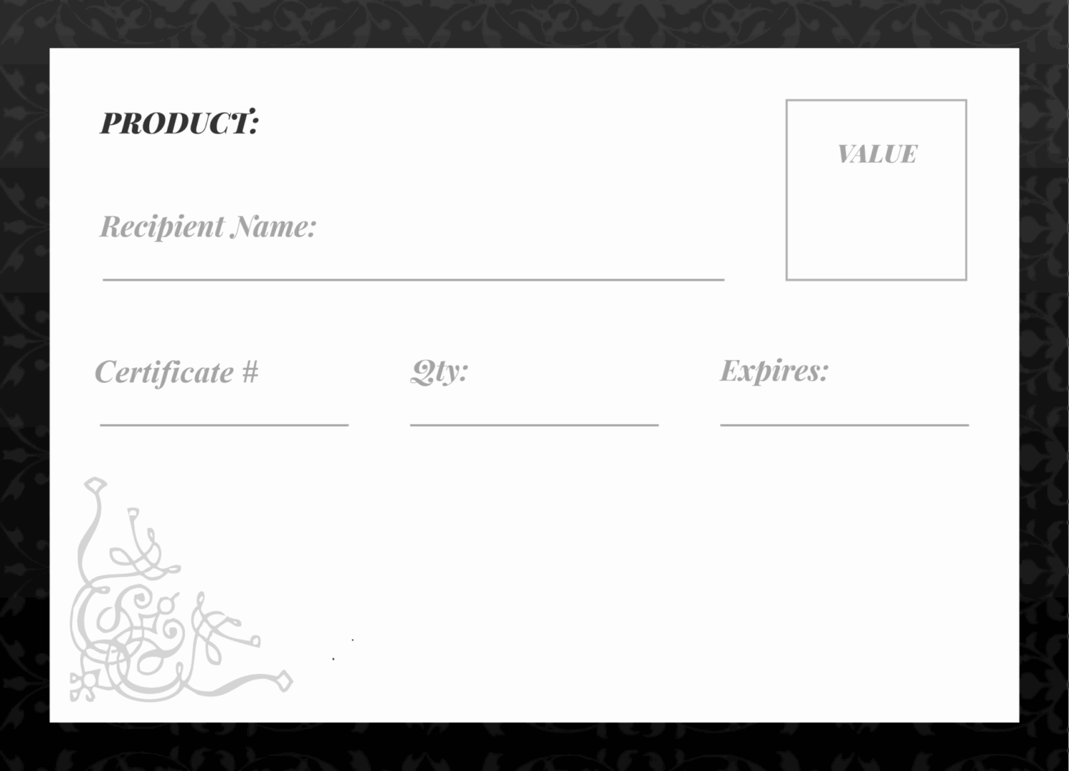 Gift certificate template with decorative border.