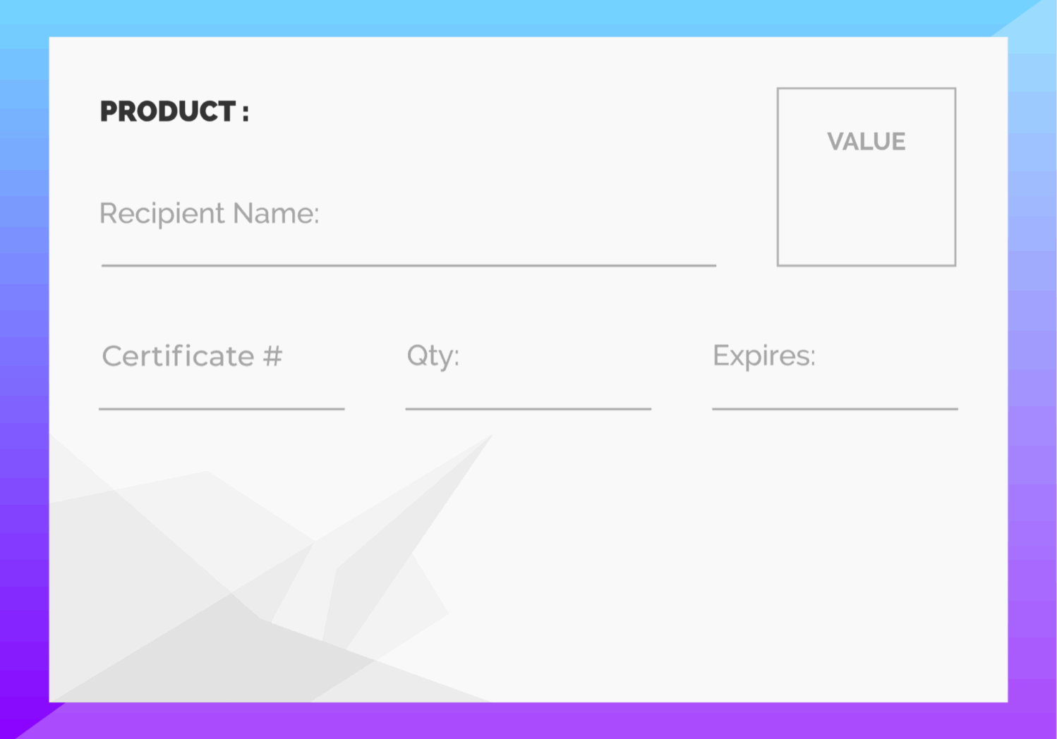 Gift certificate template with blank fields.